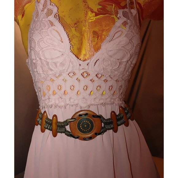 Metal Belt Vintage Boho Rustic Wood Brass Round Decorative Centerpiece Adjust - Picture 4 of 13